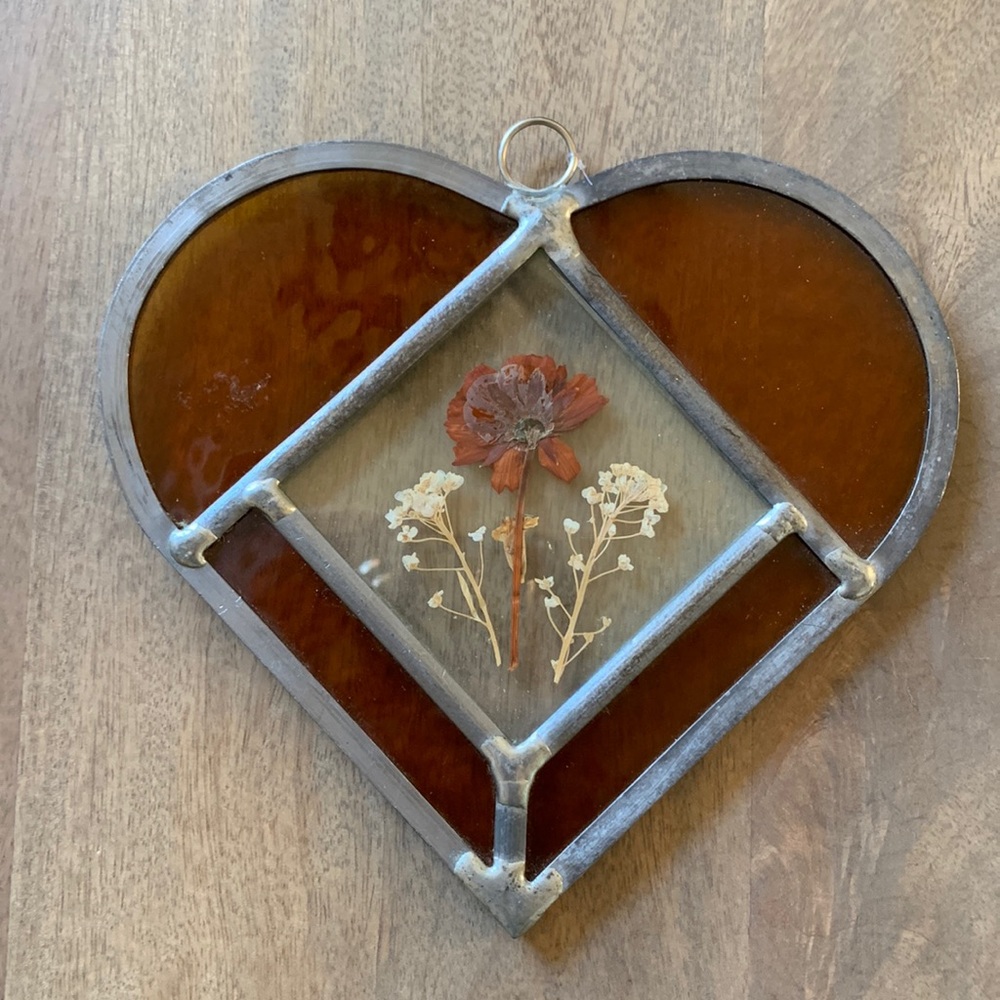 Stained glass sun-catcher with pressed flowers
